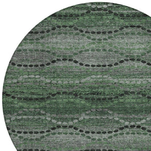 HomeRoots 8' Olive Green and Gray Round Ogee Rug - Durable, Washable, Stylish for Indoor & Outdoor Spaces 629709