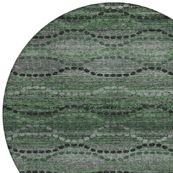 HomeRoots 8' Olive Green and Gray Round Ogee Rug - Durable, Washable, Stylish for Indoor & Outdoor Spaces 629709