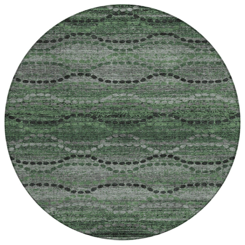 HomeRoots 8' Olive Green and Gray Round Ogee Rug - Durable, Washable, Stylish for Indoor & Outdoor Spaces 629709