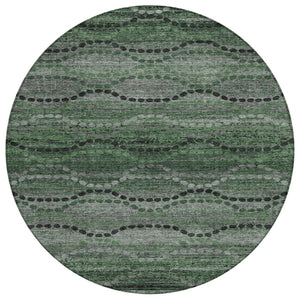 HomeRoots 8' Olive Green and Gray Round Ogee Rug - Durable, Washable, Stylish for Indoor & Outdoor Spaces 629709