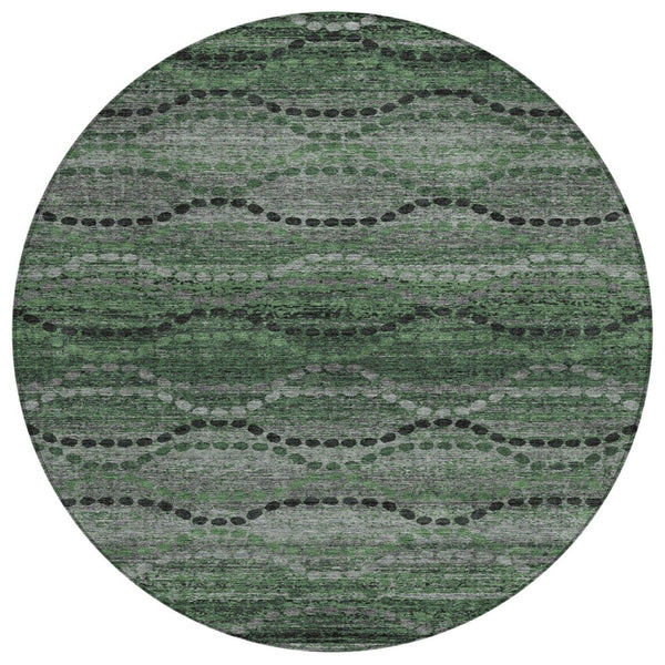 HomeRoots 8' Olive Green and Gray Round Ogee Rug - Durable, Washable, Stylish for Indoor & Outdoor Spaces 629709