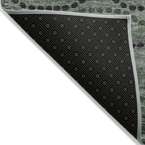 HomeRoots 8' Olive Green and Gray Round Ogee Rug - Durable, Washable, Stylish for Indoor & Outdoor Spaces 629709