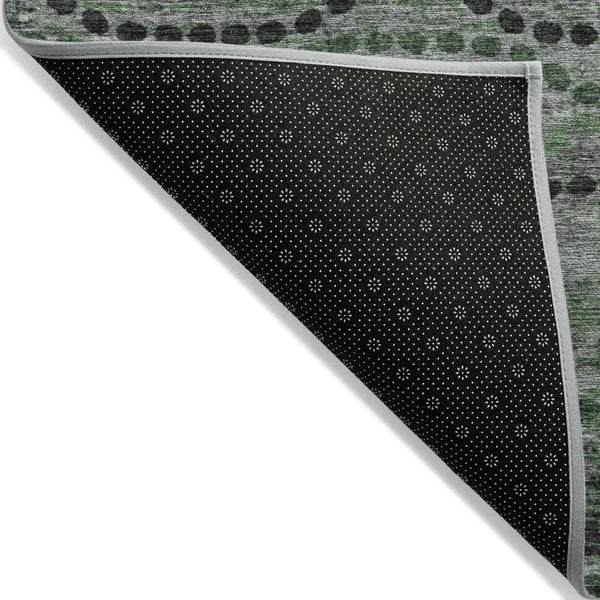 HomeRoots 8' Olive Green and Gray Round Ogee Rug - Durable, Washable, Stylish for Indoor & Outdoor Spaces 629709