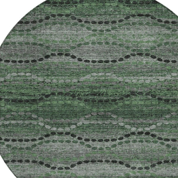 HomeRoots 8' Olive Green and Gray Round Ogee Rug - Durable, Washable, Stylish for Indoor & Outdoor Spaces 629709