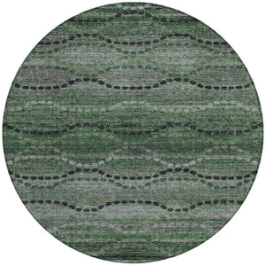 HomeRoots 8' Olive Green and Gray Round Ogee Rug - Durable, Washable, Stylish for Indoor & Outdoor Spaces 629709