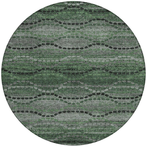 HomeRoots 8' Olive Green and Gray Round Ogee Rug - Durable, Washable, Stylish for Indoor & Outdoor Spaces 629709