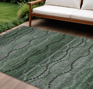 HomeRoots 10' Ogee Patterned Olive Green & Gray Indoor/Outdoor Area Rug – Durable, Washable & Stylish Choice! 629712