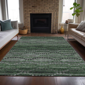 HomeRoots 10' Ogee Patterned Olive Green & Gray Indoor/Outdoor Area Rug – Durable, Washable & Stylish Choice! 629712