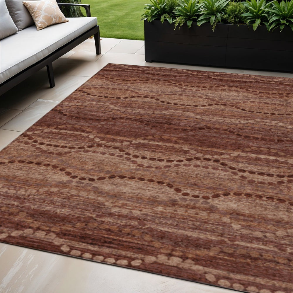 HomeRoots 5' Ogee Area Rug in Rust & Copper – Washable, Durable, Indoor/Outdoor, Family-Friendly Design! 629714