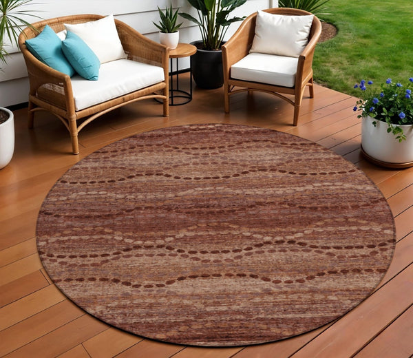 HomeRoots 8' Rust and Copper Round Ogee Rug – Stylish, Washable Area Rug for Indoor & Outdoor Use, Durable Design 629715