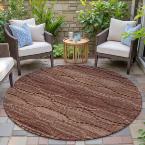 HomeRoots 8' Rust and Copper Round Ogee Rug – Stylish, Washable Area Rug for Indoor & Outdoor Use, Durable Design 629715