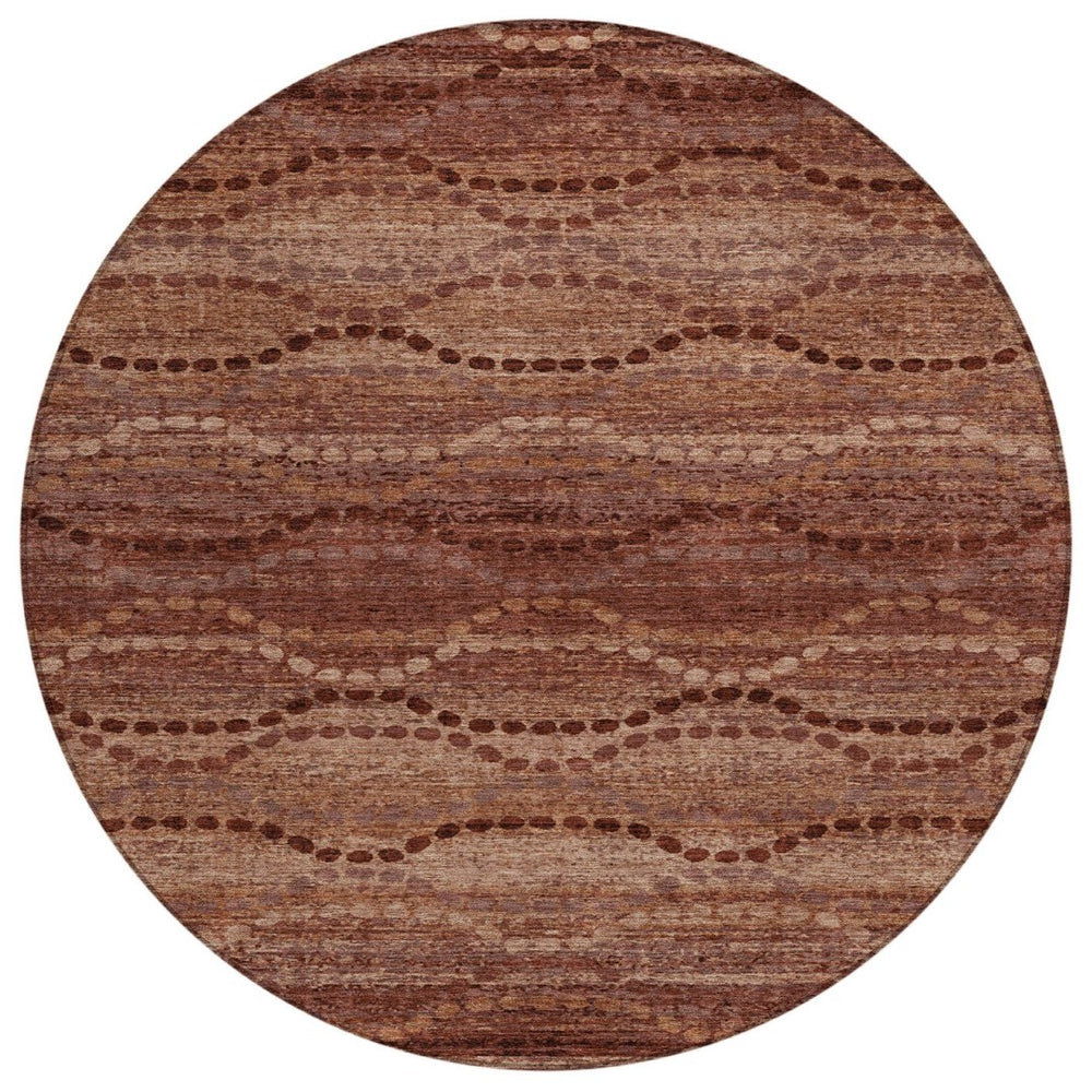 HomeRoots 8' Rust and Copper Round Ogee Rug – Stylish, Washable Area Rug for Indoor & Outdoor Use, Durable Design 629715
