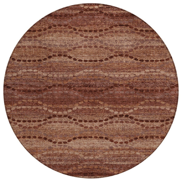 HomeRoots 8' Rust and Copper Round Ogee Rug – Stylish, Washable Area Rug for Indoor & Outdoor Use, Durable Design 629715