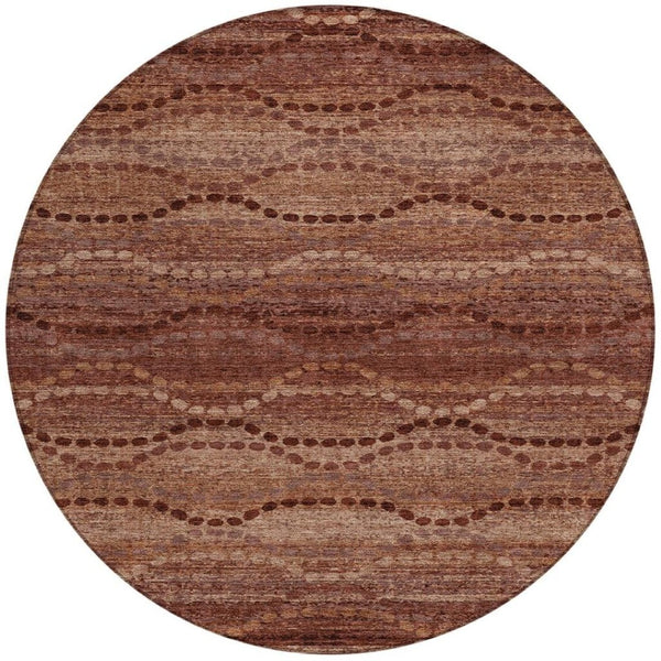 HomeRoots 8' Rust and Copper Round Ogee Rug – Stylish, Washable Area Rug for Indoor & Outdoor Use, Durable Design 629715