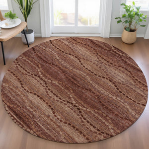 HomeRoots 8' Rust and Copper Round Ogee Rug – Stylish, Washable Area Rug for Indoor & Outdoor Use, Durable Design 629715