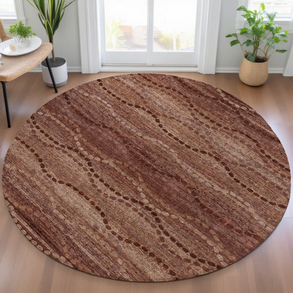 HomeRoots 8' Rust and Copper Round Ogee Rug – Stylish, Washable Area Rug for Indoor & Outdoor Use, Durable Design 629715