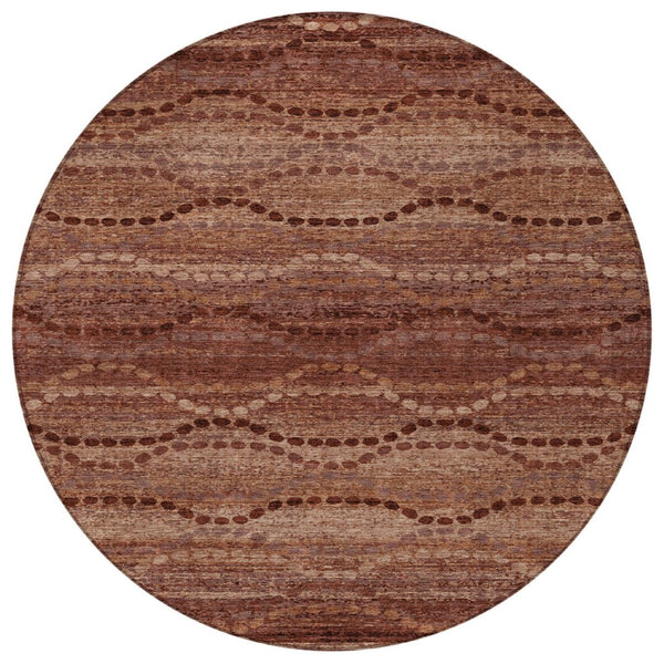HomeRoots 8' Rust and Copper Round Ogee Rug – Stylish, Washable Area Rug for Indoor & Outdoor Use, Durable Design 629715