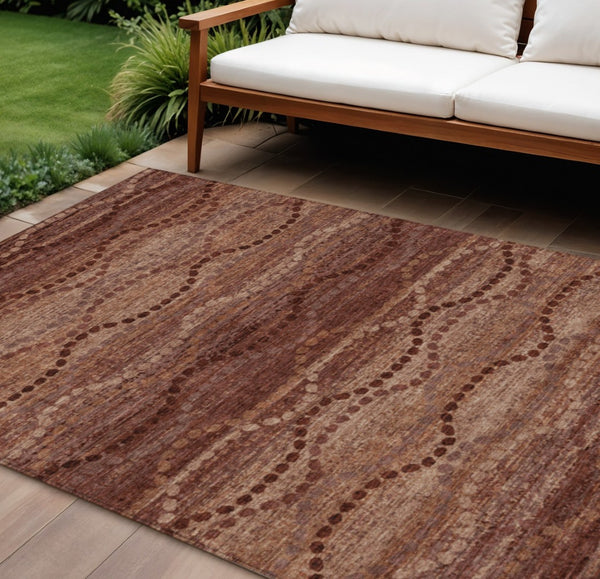 HomeRoots 9' Ogee Area Rug in Rust & Copper - Washable, Stain-Resistant, Durable for Indoor/Outdoor Spaces 629717