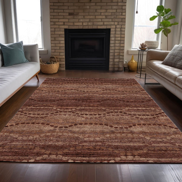 HomeRoots 9' Ogee Area Rug in Rust & Copper - Washable, Stain-Resistant, Durable for Indoor/Outdoor Spaces 629717