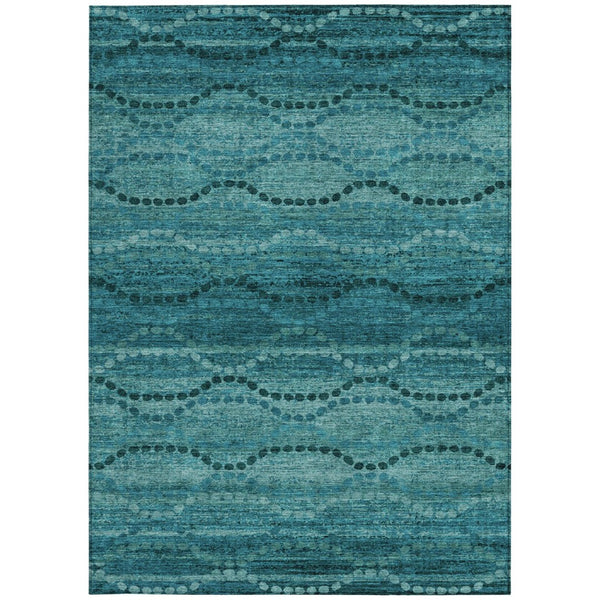 HomeRoots 5' Ogee Turquoise & Aqua Indoor Outdoor Area Rug – Durable, Washable, Versatile for High-Traffic Spaces 629720