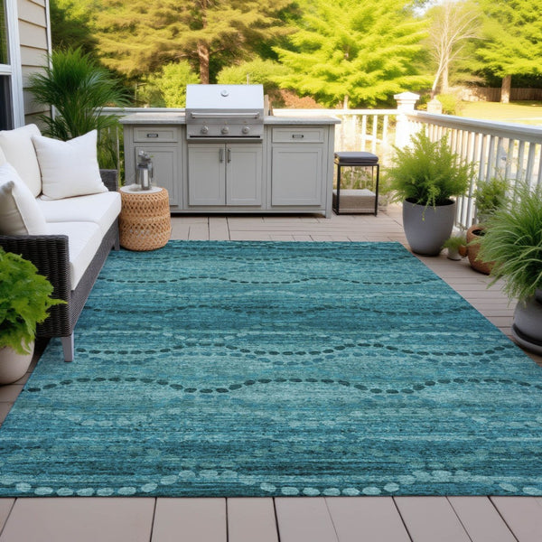 HomeRoots 5' Ogee Turquoise & Aqua Indoor Outdoor Area Rug – Durable, Washable, Versatile for High-Traffic Spaces 629720