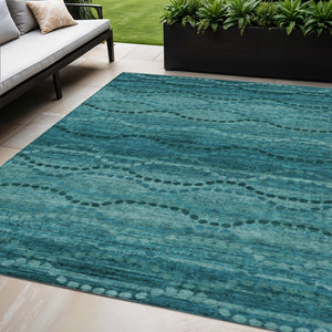 HomeRoots 5' Ogee Turquoise & Aqua Indoor Outdoor Area Rug – Durable, Washable, Versatile for High-Traffic Spaces 629720