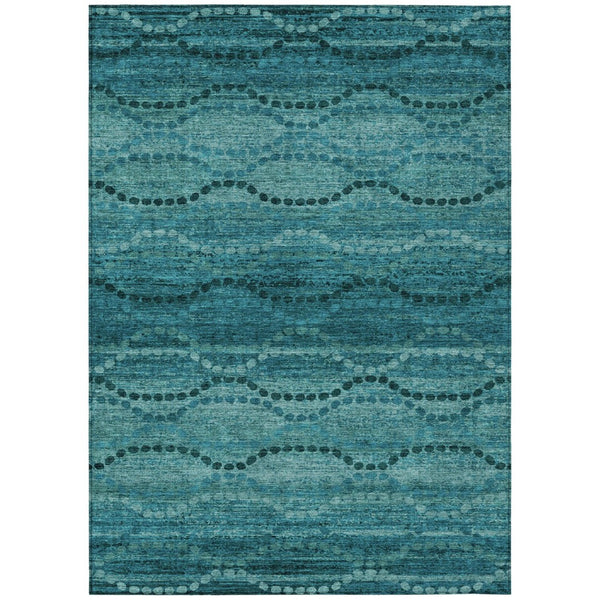 HomeRoots 5' Ogee Turquoise & Aqua Indoor Outdoor Area Rug – Durable, Washable, Versatile for High-Traffic Spaces 629720