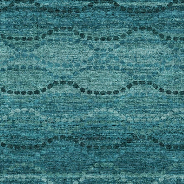 HomeRoots 5' Ogee Turquoise & Aqua Indoor Outdoor Area Rug – Durable, Washable, Versatile for High-Traffic Spaces 629720