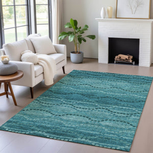 HomeRoots 5' Ogee Turquoise & Aqua Indoor Outdoor Area Rug – Durable, Washable, Versatile for High-Traffic Spaces 629720