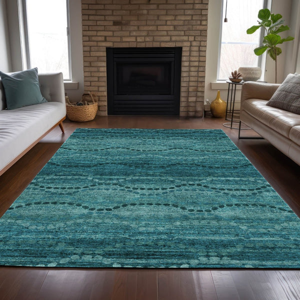 HomeRoots 5' Ogee Turquoise & Aqua Indoor Outdoor Area Rug – Durable, Washable, Versatile for High-Traffic Spaces 629720