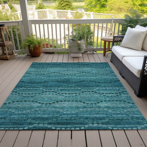 HomeRoots 5' Ogee Turquoise & Aqua Indoor Outdoor Area Rug – Durable, Washable, Versatile for High-Traffic Spaces 629720