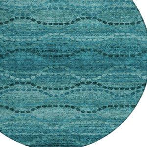 HomeRoots 8' Turquoise & Aqua Round Ogee Area Rug – Stylish, Washable Indoor/Outdoor Accent for High-Traffic Spaces 629721