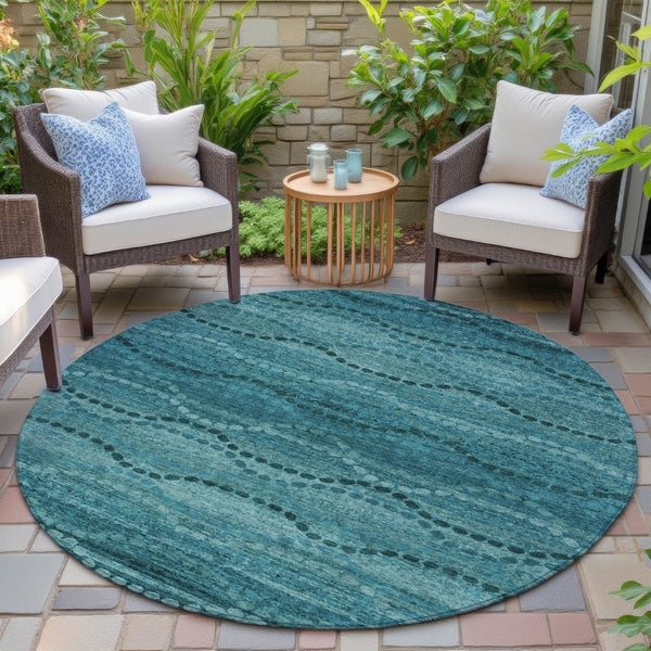 HomeRoots 8' Turquoise & Aqua Round Ogee Area Rug – Stylish, Washable Indoor/Outdoor Accent for High-Traffic Spaces 629721