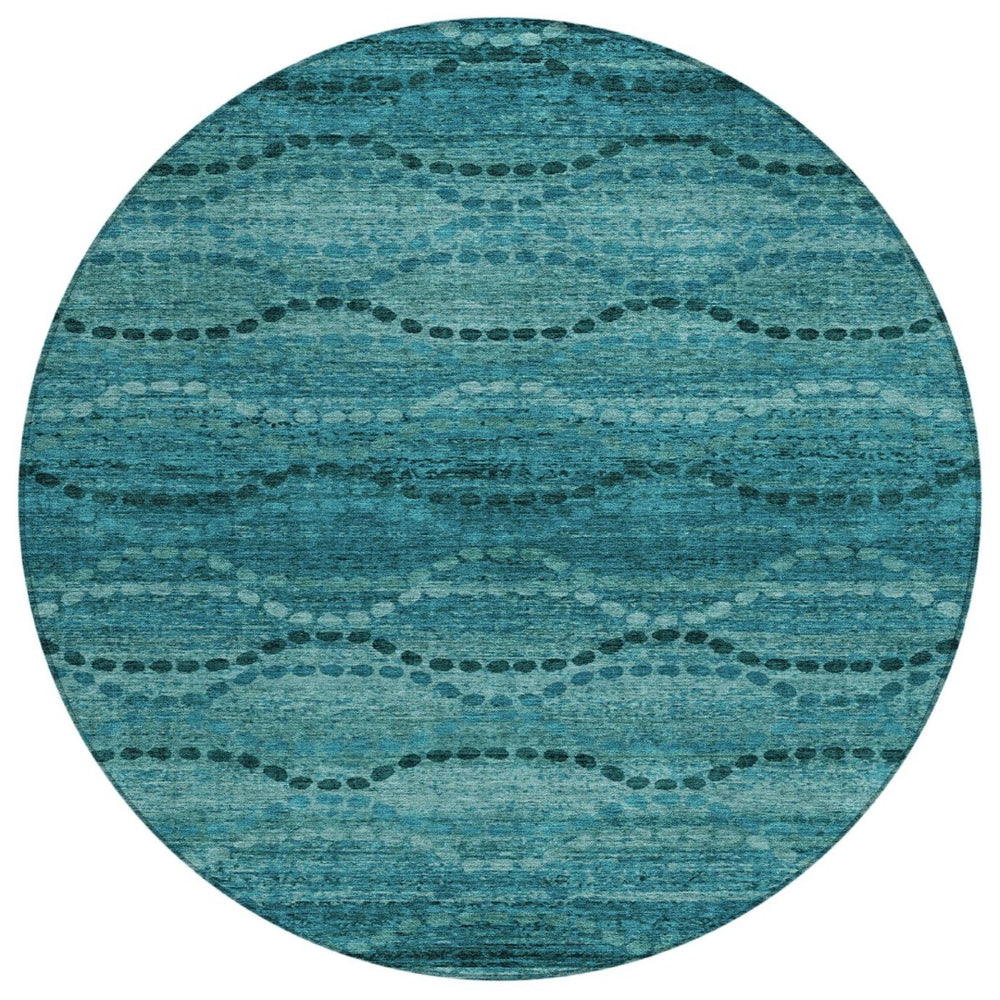 HomeRoots 8' Turquoise & Aqua Round Ogee Area Rug – Stylish, Washable Indoor/Outdoor Accent for High-Traffic Spaces 629721