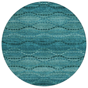 HomeRoots 8' Turquoise & Aqua Round Ogee Area Rug – Stylish, Washable Indoor/Outdoor Accent for High-Traffic Spaces 629721