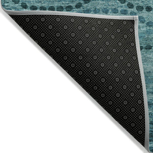 HomeRoots 8' Turquoise & Aqua Round Ogee Area Rug – Stylish, Washable Indoor/Outdoor Accent for High-Traffic Spaces 629721