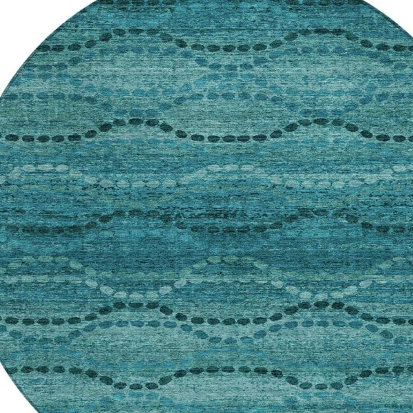 HomeRoots 8' Turquoise & Aqua Round Ogee Area Rug – Stylish, Washable Indoor/Outdoor Accent for High-Traffic Spaces 629721