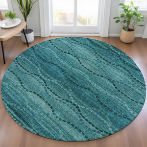 HomeRoots 8' Turquoise & Aqua Round Ogee Area Rug – Stylish, Washable Indoor/Outdoor Accent for High-Traffic Spaces 629721