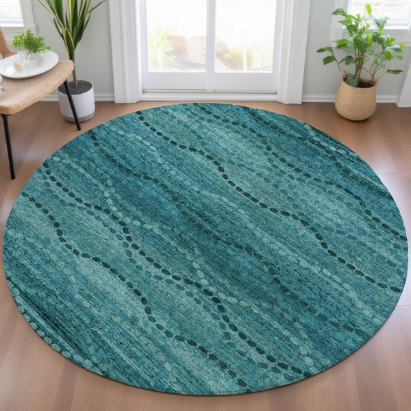 HomeRoots 8' Turquoise & Aqua Round Ogee Area Rug – Stylish, Washable Indoor/Outdoor Accent for High-Traffic Spaces 629721
