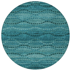 HomeRoots 8' Turquoise & Aqua Round Ogee Area Rug – Stylish, Washable Indoor/Outdoor Accent for High-Traffic Spaces 629721