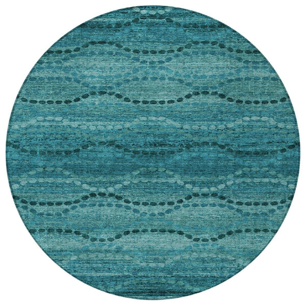 HomeRoots 8' Turquoise & Aqua Round Ogee Area Rug – Stylish, Washable Indoor/Outdoor Accent for High-Traffic Spaces 629721