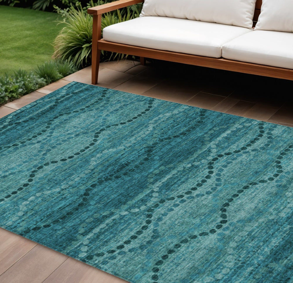 HomeRoots 10' Turquoise & Aqua Ogee Indoor Outdoor Area Rug – Durable, Washable & Stylish for Any Space 629724