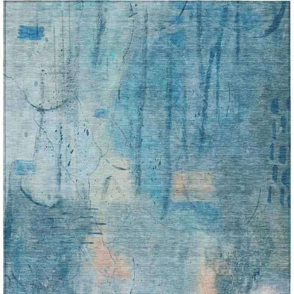 HomeRoots 5' Modern Abstract Blue and Beige Washable Area Rug - Durable Indoor/Outdoor Design for High-Traffic Spaces 629726