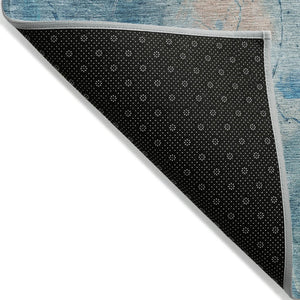 HomeRoots 8' Blue and Beige Round Abstract Area Rug - Machine Washable, Durable for Indoor & Outdoor Spaces 629727