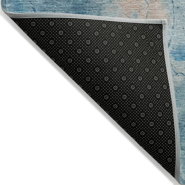 HomeRoots 8' Blue and Beige Round Abstract Area Rug - Machine Washable, Durable for Indoor & Outdoor Spaces 629727