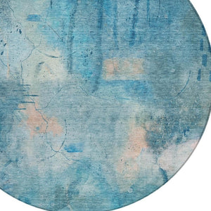 HomeRoots 8' Blue and Beige Round Abstract Area Rug - Machine Washable, Durable for Indoor & Outdoor Spaces 629727