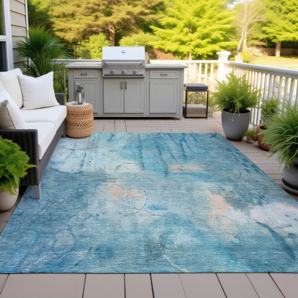 HomeRoots 8' X 10' Blue and Beige Abstract Area Rug - Stylish, Durable, Washable for Indoor or Outdoor Use! 629728