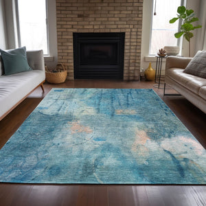 HomeRoots 8' X 10' Blue and Beige Abstract Area Rug - Stylish, Durable, Washable for Indoor or Outdoor Use! 629728