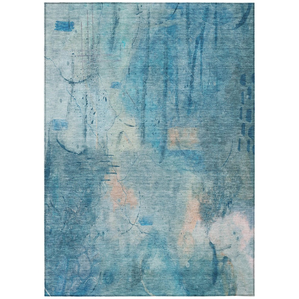 HomeRoots 9' X 12' Blue And Beige Abstract Area Rug – Stylish, Washable, Durable for Indoor & Outdoor Spaces 629729