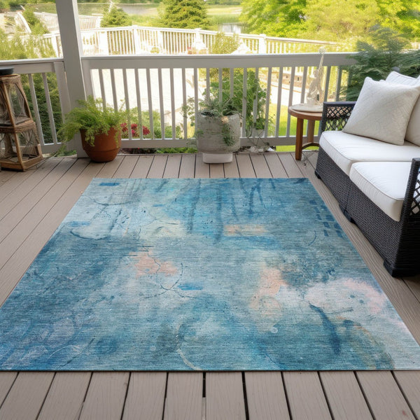 HomeRoots 9' X 12' Blue And Beige Abstract Area Rug – Stylish, Washable, Durable for Indoor & Outdoor Spaces 629729